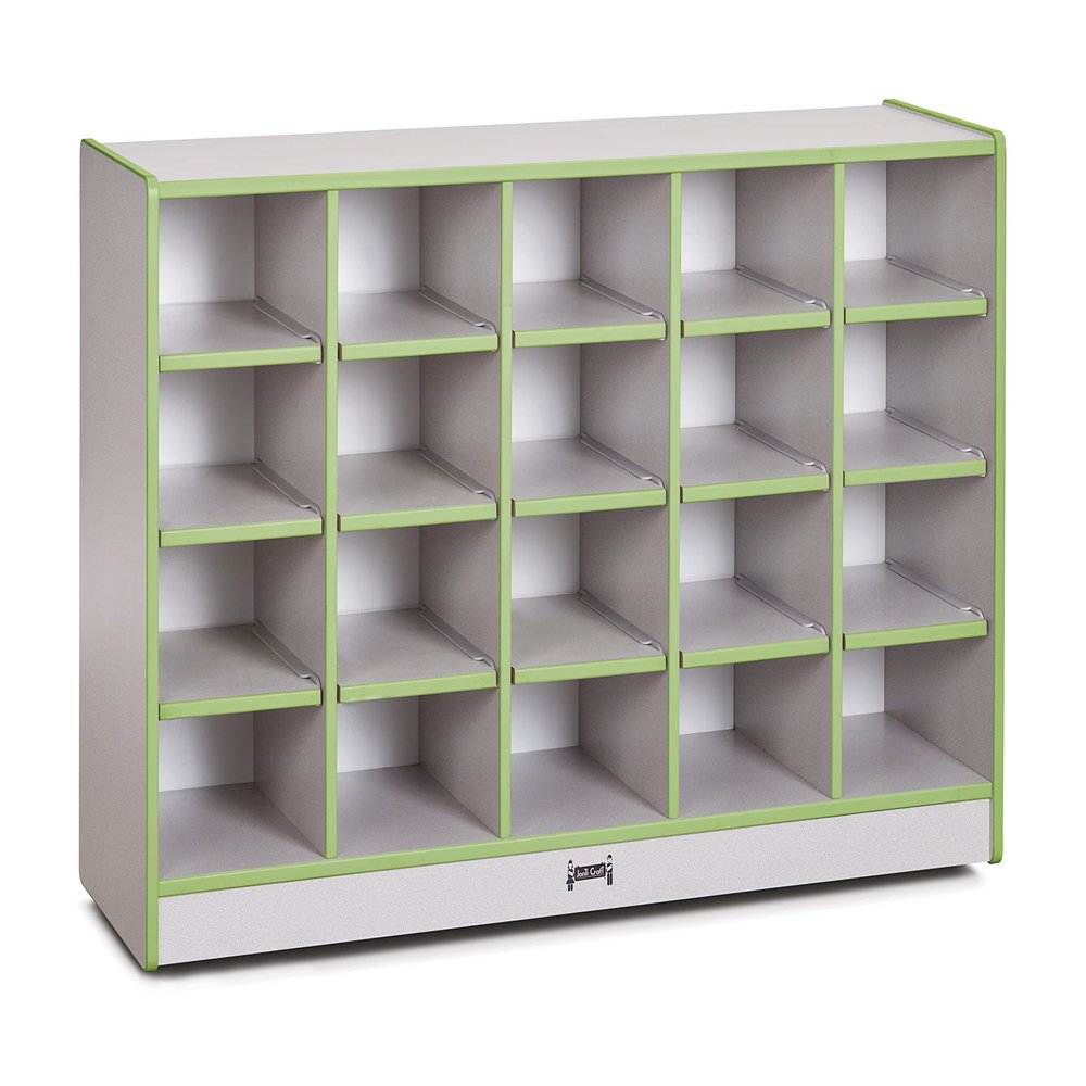 Jonti-Craft Rainbow Accents 0420JCWW130 20 Cubbie-Tray Mobile Storage - Without Trays - Key Lime Green