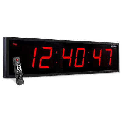 Ivation Huge Oversized 72" Large Digital LED Clock | Big Digital Clock w/Multi-Function Display Stopwatch, Timer, Alarms, Temp & Date | 6 Brightness Levels, Time Memory & Remote (Red)