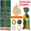 Eid Stickers (200) + 98 Pcs Favors Eid Pencils Wooden DIY Cutout Eid Goody Bags Ramadan Bags Eid Gifts for Kids Arabic Novelty Moroccan Egyptian Lantern Stickers view 2