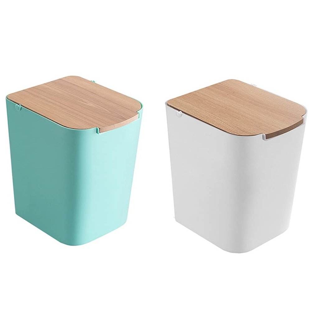 HIHELO Trash Bin Creative Trash Can Household Plastic Trash Cans Office Flip Garbage Cans Living Room Bedroom Kitchen Bathroom Storage Trash Bin with Lid, 2 Packs Kitchen Trash Can