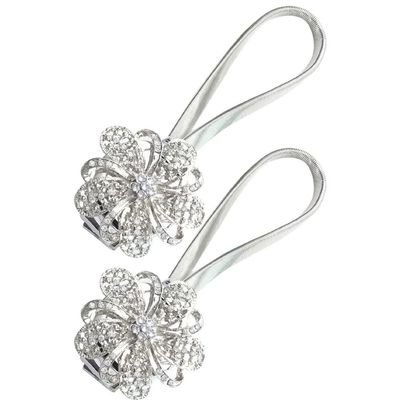 Curtain Tiebacks Flower Shape Curtain Holdbacks, European Style Home Decoration, Magnetic Design Curtain Fasteners, Ropeable Spring Curtain Tiebacks, Easy to Use (Color : Silver Color, Size : 2pcs)