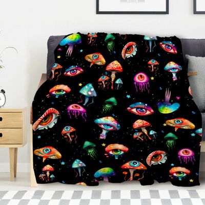 Avalokitesvara Mushroom Eye Watercolor Flannel Blanket Super Soft and Warm for Bed Couch Sofa 120x90 Inch King Blanket for Family