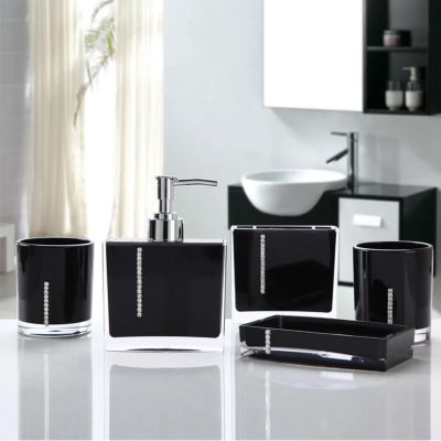 Bathroom Accessories Set, 5Pcs Acrylic Bathroom Accessories, Bath Cup Bottle Toothbrush Holder Dish for Vanity Organize, Hotel Bathroom Use