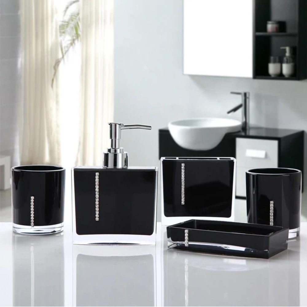 Bathroom Accessories Set, 5Pcs Acrylic Bathroom Accessories, Bath Cup Bottle Toothbrush Holder Dish for Vanity Organize, Hotel Bathroom Use