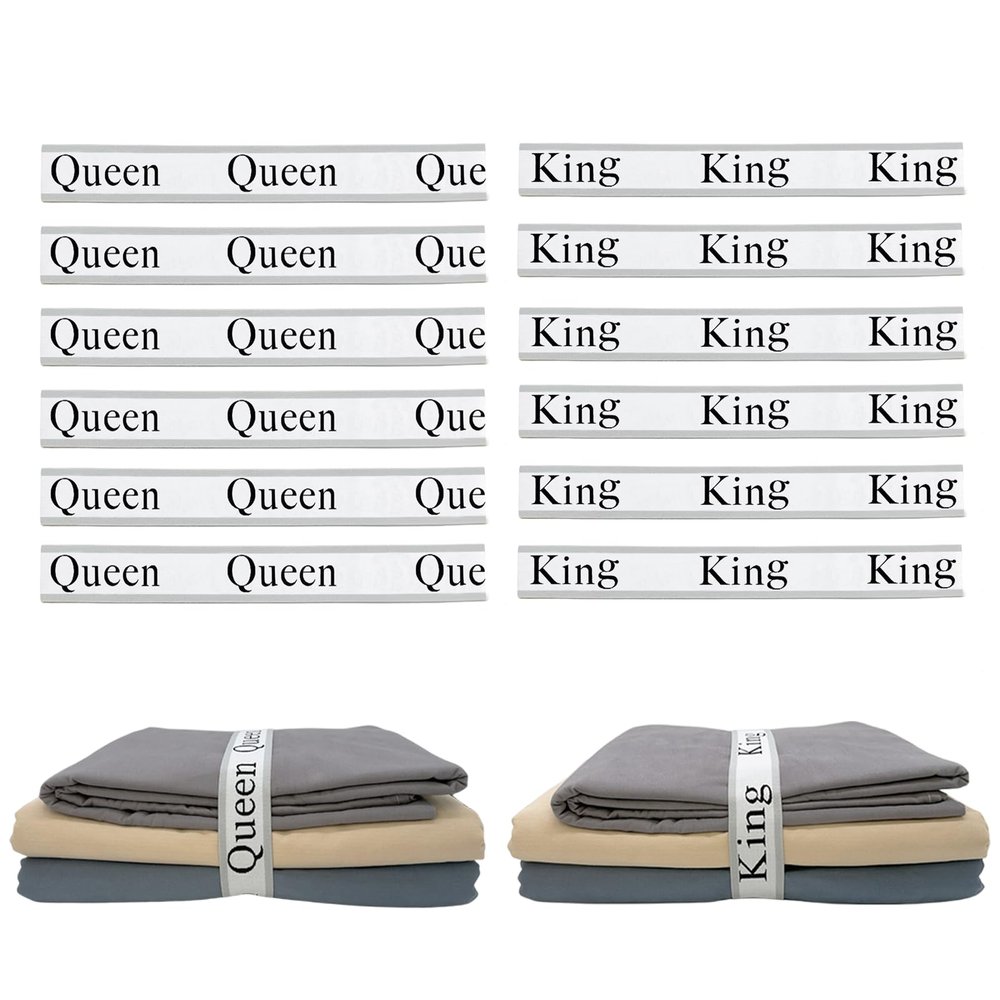 Maletnd 12 Pieces Bed Sheet Organizer Bands, Closet Organization Sheet Straps, Linen Labels Bedding Bands, Elastic Bed Sheet Storage Sheet Keepers 6PcsQueen 6PcsKing 