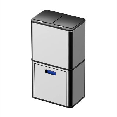 BONAD Kitchen Garbage Can Smart Sensor Trash Bin Standing Two Layer Sorting Trash Can Kitchen Waste Cabinet with Lid Stainless Steel Rectangular Trash Can, 38L Wastebasket