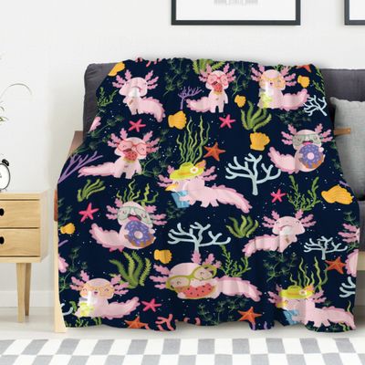 Avalokitesvara Cute Axolotl Flannel Blanket Super Soft and Warm for Bed Couch Sofa 120x90 Inch King Blanket for Family