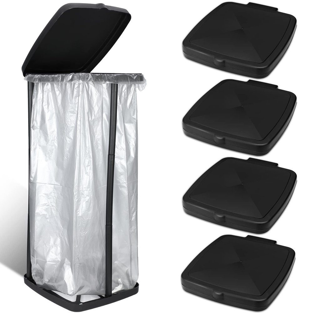 Vicenpal Portable Garbage Bag Holder Collapsible Trash Can Expandable Outdoor Waste Bins Camping Accessories for Indoor Outdoor Rv Picnic Kitchen Home Use, Black(4 Pcs)