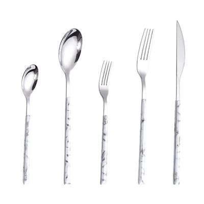 90-Piece Silverware Set Silver Stainless Steel Flatware Cutlery Set for 18, Eating Utensils Set with Marble Wooden Handle, Include Knife Fork Spoon, Mirror Polished for Home Restaurant Wedding