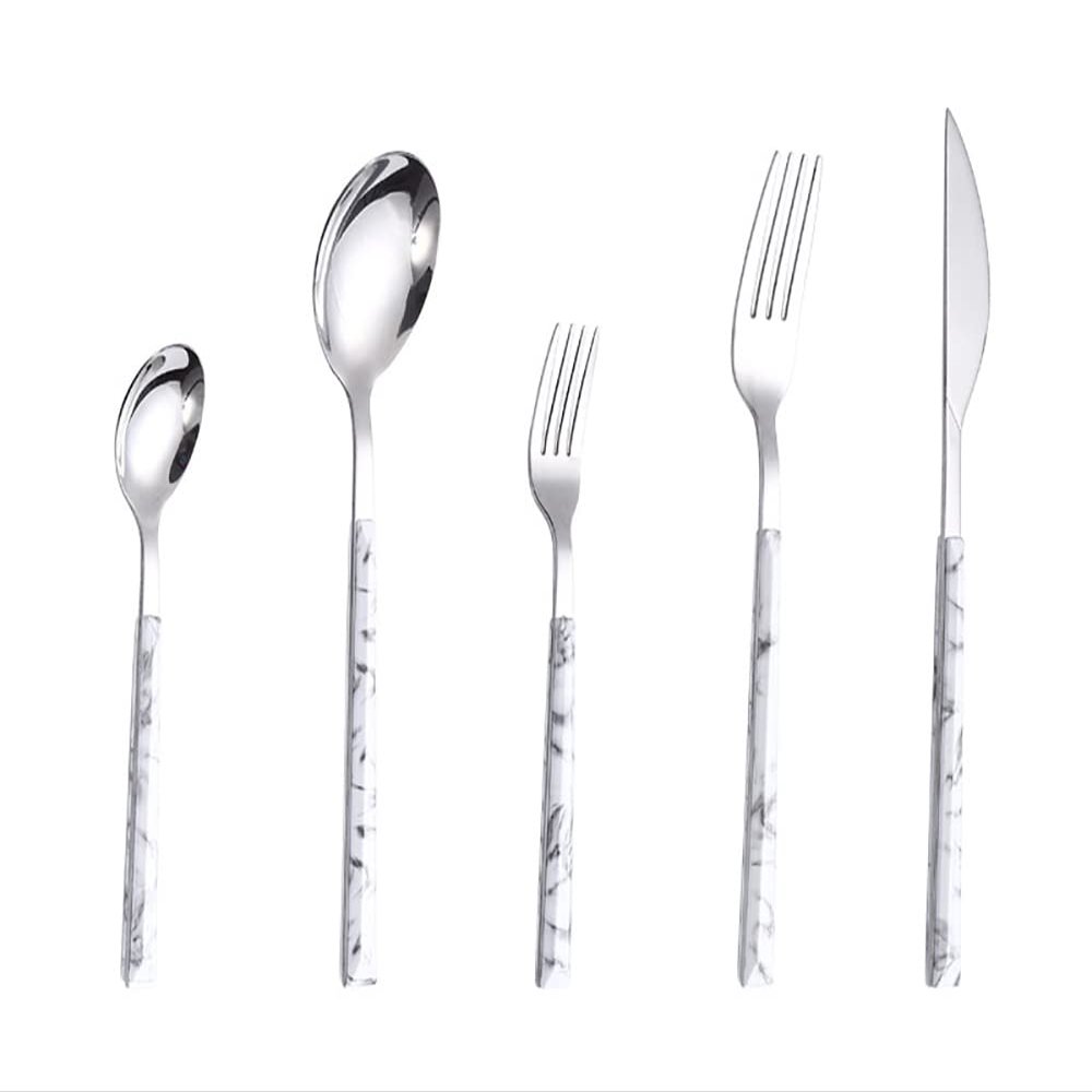 90-Piece Silverware Set Silver Stainless Steel Flatware Cutlery Set for 18, Eating Utensils Set with Marble Wooden Handle, Include Knife Fork Spoon, Mirror Polished for Home Restaurant Wedding