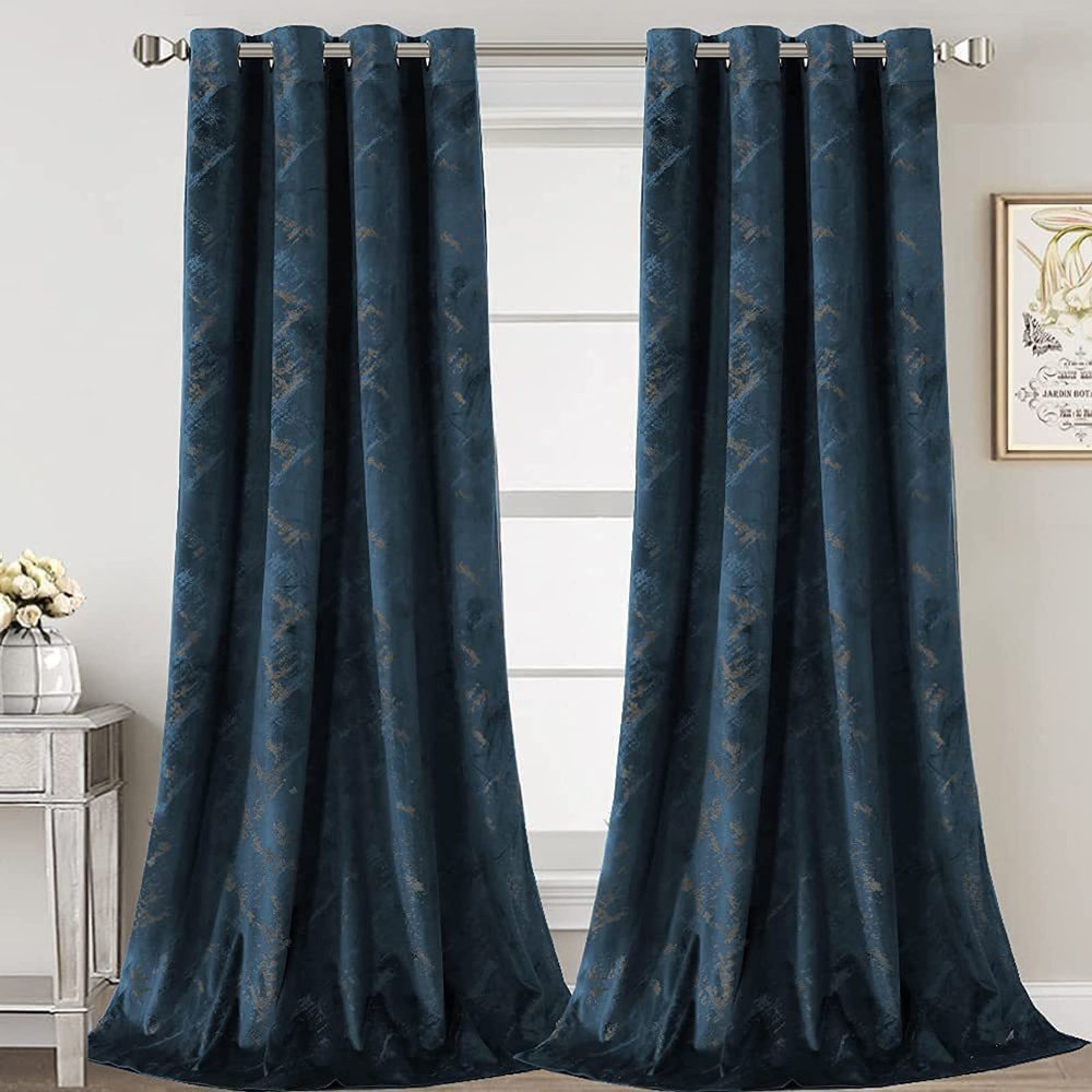 ADOORO Blackout Curtains Decorative Print Thermal Insulated Window Drapes for Bedroom Energy Savings Room Darkening Soundproof Grommet Panels,Blue,84x45 in(WxL)