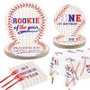 Baseball 1st Birthday Party Supplies for 20 Guests, Disposable Tableware Set includes Rookie of The Year Paper Plates, Tablecloth, Napkins and Forks for Boys Baby First Baseball Party Decorations view 1