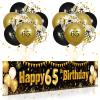 65th Birthday Decorations for Men Women - Black and Gold Yard Banner Sign and 18 PCS Happy Birthday Balloons for Anniversary Party Supplies Outdoor Decor view 1