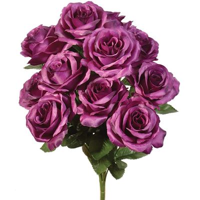 12 Faux Open Roses Bouquet Silk Flowers 4" Wedding Centerpiece Decor Artificial (Grape, Plum Purple)