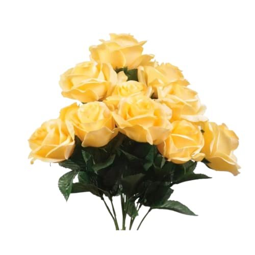 12 Faux Open Roses Bouquet Silk Flowers 4" Wedding Centerpiece Decor Artificial (Baby Yellow)