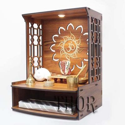 Handmade Beautiful Small Wooden Temple/Pooja Mandir Home and Office Premium Hand Made Wooden Hindu Temple for Home | Wooden Indian Pooja Mandir with Storage Racks | Symbolic God House | Seat of God 11.5"D x 11.5"W x15.5"H