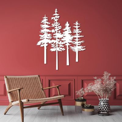 DecoSoul Pine Tree Metal Wall Art, Pine Tree Metal Wall Decor, Tree Sign Home Decor, Nature Lover Gift, Unique Farmhouse Decor, Nature and Forest Decor, Large Wall Art (White-37x 25.7 / 94 x 65.4 cm)