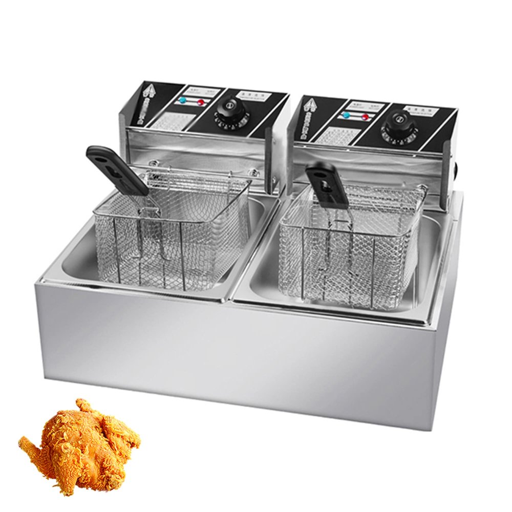 YIEOTM Commercial Electric Double Cylinder Deep Fryer, Accurate Temperature Control, Easy Cleaning for French Fries, Onion Rings, Fried Chicken