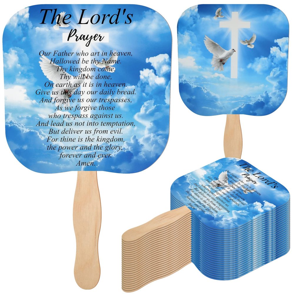 Sherr 100 Pcs Christian Church Fans Handheld Bulk The Lord's Prayer Parlor Bible Verse Fans Christian Religious Gifts Church Party Favors Supplies