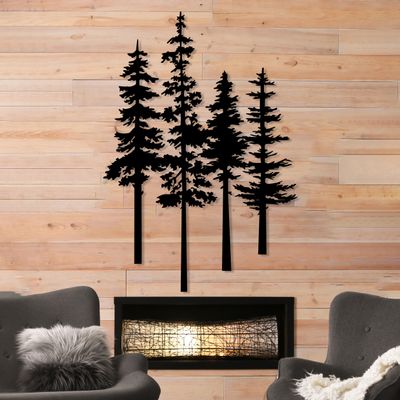 DecoSoul Pine Tree Metal Wall Art, Tree Sign Home Decor, Nature Lover Gift, Unique Farmhouse Decor, Large Wall Art (Black-23.6x16.4'/ 60 x 41.7 cm)