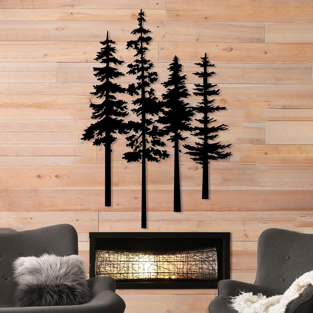 DecoSoul Pine Tree Metal Wall Art, Tree Sign Home Decor, Nature Lover Gift, Unique Farmhouse Decor, Large Wall Art (Black-23.6x16.4'/ 60 x 41.7 cm)
