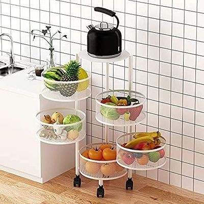 Kitchen Storage Rack Vegetable Rack 3/4/5 Tier Kitchen Rotating Vegetable Rack Rolling Cart Floor-Standing Multifunction Organizer Trolley Shelf for Living Room Kitchen Toilet-3Tier,A-White ( Color :