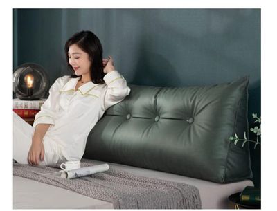 Large Bolster Triangular Headboard Backrest Positioning Support Reading Wedge Pillow Bedside Throw Cushion for Daybed Bed,Green,80 * 20 * 50cm