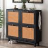 Classic Rattan Shoe Cabinet with 4 Flip Drawers,2-Tier Shoe Storage Organizer with Large Space,Free Standing Shoe Rack for Entryway Hallway Foyer Mudroom (Black@L) view 1