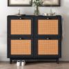 Classic Rattan Shoe Cabinet with 4 Flip Drawers,2-Tier Shoe Storage Organizer with Large Space,Free Standing Shoe Rack for Entryway Hallway Foyer Mudroom (Black@L) view 4