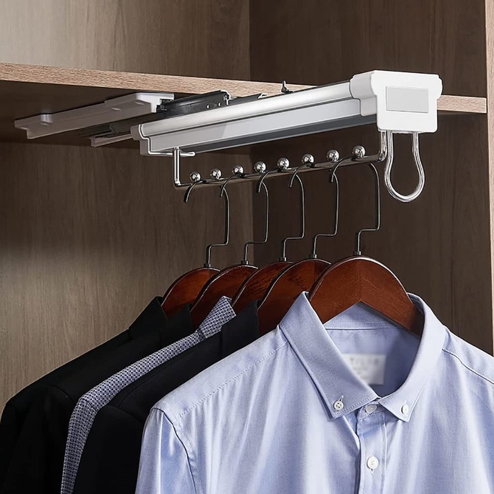 Closet Clothes Hanger Rail - Wardrobe Clothing Rail, Pull Out Closet Rod with Damper, Extendable Clothes Rail for Pants Coat,Wardrobe Pants Hanger Wardrobe Organizer, Load 30kg ( Size : 358mm/14.1inch