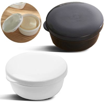 2 Pack Portable Round Soap Dishes, Plastic Soap Container with Lid Leak-Proof Drain Soap Box Holder Soap Container (Black+White)