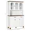 HOMCOM 71" Kitchen Pantry Cabinet, Kitchen Hutch with Soft Closing Window Pane Doors, Freestanding Storage Cabinet with Microwave Stand, 2 Drawers and 3-Level Adjustable Shelves for Dining Room, White view 2