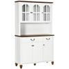 HOMCOM 71" Kitchen Pantry Cabinet, Kitchen Hutch with Soft Closing Window Pane Doors, Freestanding Storage Cabinet with Microwave Stand, 2 Drawers and 3-Level Adjustable Shelves for Dining Room, White view 3