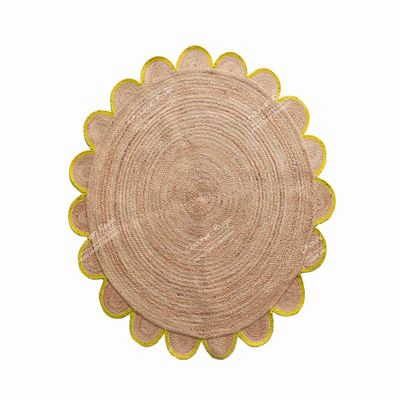 4x4, 5x5, 6x6,feet Natural Jute Scallop Round Rug, Floor Scalloped Edge Rug Braided Boho Eco Large Circular Handmade Area Rugs