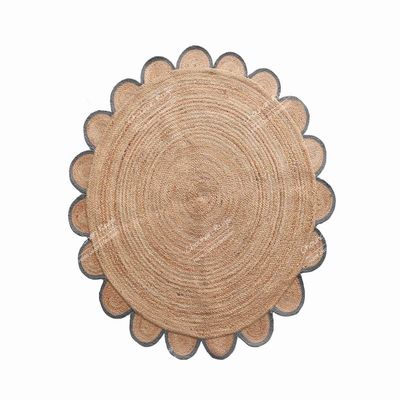 4x4, 5x5, 6x6,feet Natural Jute Scallop Round Rug, Floor Scalloped Edge Rug Braided Boho Eco Large Circular Handmade Area Rugs