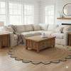 4x4, 5x5, 6x6,feet Natural Jute Scallop Round Rug, Floor Scalloped Edge Rug Braided Boho Eco Large Circular Handmade Area Rugs view 2