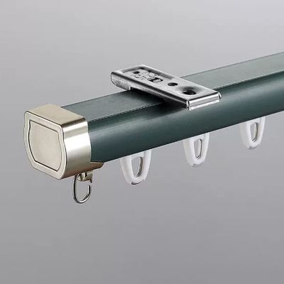 ZAQYCM Ceiling Mounted Shower Curtain Track Black Grey Green, Aluminum Mute Track Curtain Rod with Roller Hooks and End Cap, for Room Dividers/Bay Window/Closet (Color : #4, Size : 10m/32.8ft)