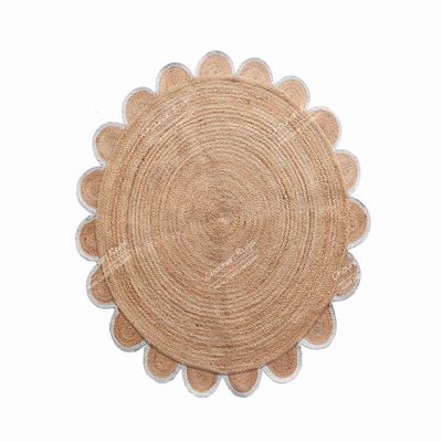 4x4, 5x5, 6x6,feet Natural Jute Scallop Round Rug, Floor Scalloped Edge Rug Braided Boho Eco Large Circular Handmade Area Rugs