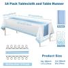 16Pack Disposable Plastic Tablecloths and Satin Table Runner Set White and Light Blue Dot Tablecloth Blue Satin Table Runner for Wedding Birthday Baby Shower Anniversary Engagement Xmas Party Supplies view 2