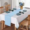16Pack Disposable Plastic Tablecloths and Satin Table Runner Set White and Light Blue Dot Tablecloth Blue Satin Table Runner for Wedding Birthday Baby Shower Anniversary Engagement Xmas Party Supplies view 4