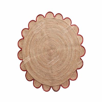 4x4, 5x5, 6x6,feet Natural Jute Scallop Round Rug, Floor Scalloped Edge Rug Braided Boho Eco Large Circular Handmade Area Rugs
