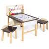 HONEY JOY Kids Art Table and Chair Set, Wooden Drawing Desk and 2 Stools w/Paper Roll, Open Shelf, Toddler Activity & Crafts Table w/Storage Bins, Children Furniture Set for Boys Girls Ages 3+ view 1