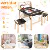 HONEY JOY Kids Art Table and Chair Set, Wooden Drawing Desk and 2 Stools w/Paper Roll, Open Shelf, Toddler Activity & Crafts Table w/Storage Bins, Children Furniture Set for Boys Girls Ages 3+ view 2