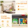 HONEY JOY Kids Art Table and Chair Set, Wooden Drawing Desk and 2 Stools w/Paper Roll, Open Shelf, Toddler Activity & Crafts Table w/Storage Bins, Children Furniture Set for Boys Girls Ages 3+ view 4