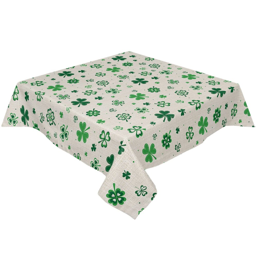 BOBOWUNY Green Shamrock Square/Round Tablecloths 60x60, St. Patrick's Day Clover Leaves Table Cloth Wrinkle Free Table Cover Indoor/Outdoor Tabletop Decor for Wedding Holiday Party Dinner Baby Shower