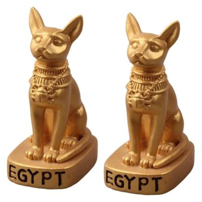 ALDEPO Sculpture Tabletop Figurine Decor 2 Pcs Mini Egyptian Cat Figurine Mininature Ancient Egyptian Sitting Cat Bastet Statue Resin Goddess Vintage Egyptian Desktop Ornaments