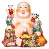 ALDEPO Sculpture Tabletop Laughing Buddha Statue Ornaments for The Home, Happy Man Holding Ru Yi and Sitting with 5 Kids/Five Children Figurines s Decor view 1