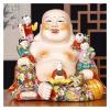 ALDEPO Sculpture Tabletop Laughing Buddha Statue Ornaments for The Home, Happy Man Holding Ru Yi and Sitting with 5 Kids/Five Children Figurines s Decor view 3