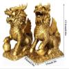 Sculpture Tabletop Chinese Feng Shui Golden Qi Lin/Chi Lin Kylin Statues Decoration,Brass and Decor Prosperity Figurine,Attract Wealth and Good Luck Handicraft view 2