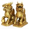 Sculpture Tabletop Chinese Feng Shui Golden Qi Lin/Chi Lin Kylin Statues Decoration,Brass and Decor Prosperity Figurine,Attract Wealth and Good Luck Handicraft view 4